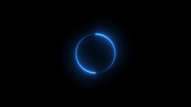 Glowing neon blue circles animated on black background. neon glowing circle frame animation. Futuristic light effect isolated on black.