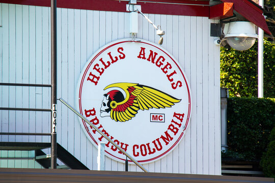 View of sign Hells Angels Club Building in Vancouver