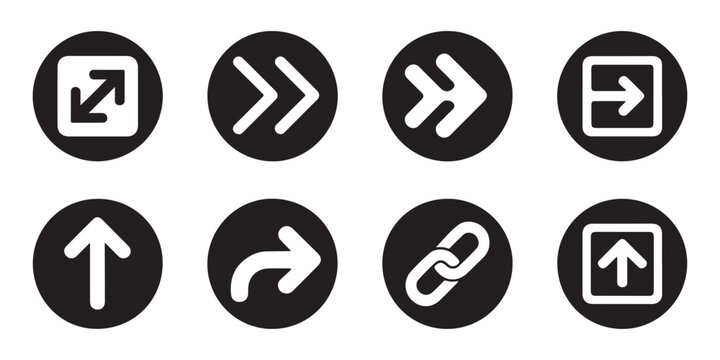 Set of navigation arrows and link chain icons in circles for website and mobile user interface design.
