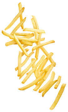 French fries splashing isolated