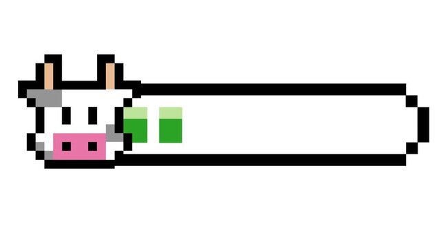 Delightful pixel art cow health bar concept for retro video games, illustrating character vitality or progress within a charming interface design
