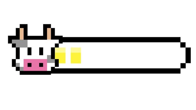 Playful pixelated cow character icon combined with a segmented yellow status bar, ideal for classic video game interfaces and modern nostalgic design projects