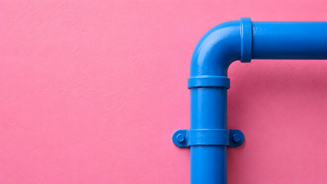 blue water pipe on pink wall background