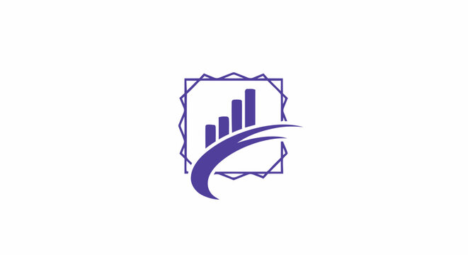 Purple business growth bar chart logo icon inside a decorative square frame on a white background.