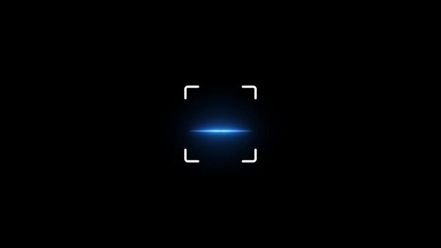 Futuristic digital scanner interface with glowing blue light beam and hud frame