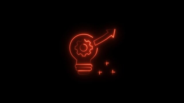 glowing neon Innovation idea lightbulb with gear icon representing creative problem solving, smart solutions engineering strategy concept, business innovation symbol. 4k video animation.