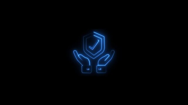 Glowing neon shield icon isolated on black background. Neon Shield with Check Mark - Security, Protection, and Verification Icon
