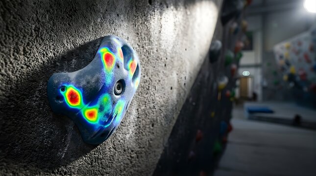 Heat map data visualization on a climbing wall hold in a gym