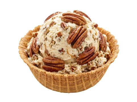 Pecan ice cream in a waffle bowl