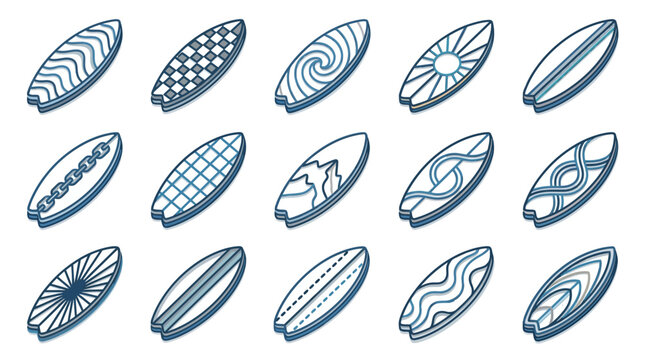 Surfboard Collection: Various Designs and Patterns, Isolated on White Background