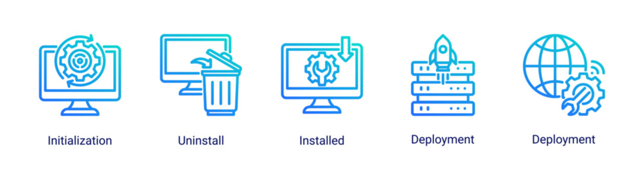 Deployment System icon set vector illustration featuring installation,deployment,and software configuration concepts.