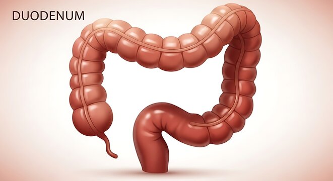 Human digestive system duodenum anatomy close up.