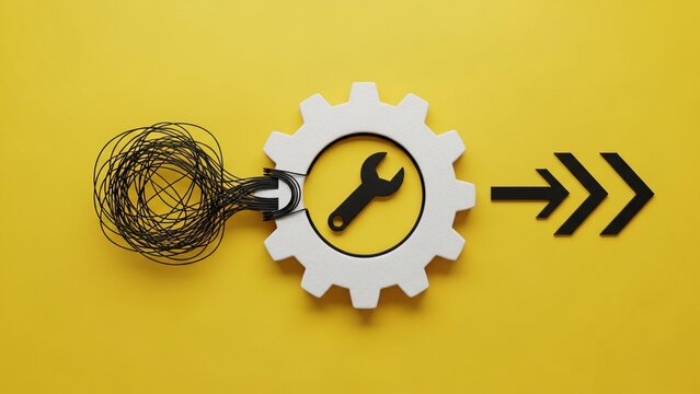 Problem solving and process optimization concept on yellow background