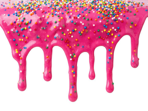 Pink icing with colorful sprinkles dripping