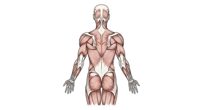 Anatomical 3D rendering of human muscular system.