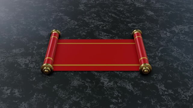Animation of open old paper scroll 3D. 