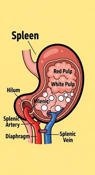 Detailed anatomical diagram of the human spleen structure.