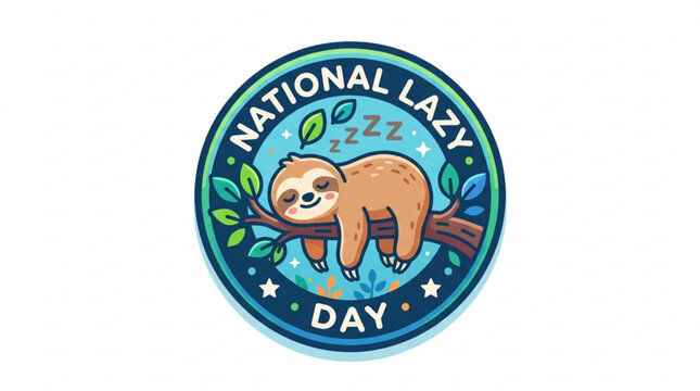 National Lazy Day, sloth icon, zzz symbol, relaxation badge, vector illustration