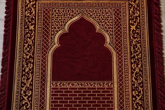 Traditional Islamic prayer rug with ornate geometric pattern