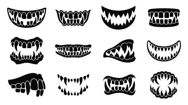 Set of monster mouths with sharp teeth