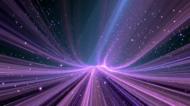 Futuristic Purple Light Tunnel with Glowing Energy Particles, Abstract Motion Background