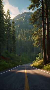 Tranquil Countryside Road Through the Woods