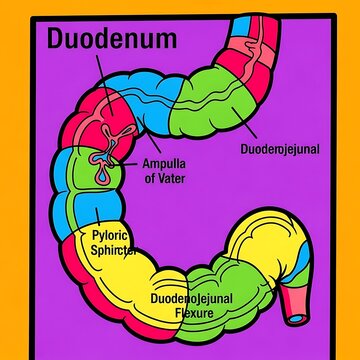 Anatomical diagram of the human duodenum section.