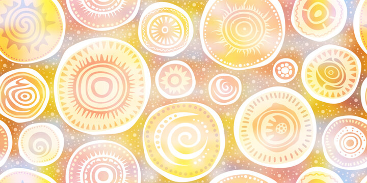 Seamless ethnic pattern, hand-drawn ethnic circles elements, vector print