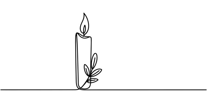 Candle with Leaves Continuous Line Drawing Vector Illustration