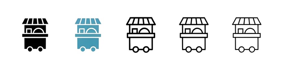 Snack Booth Vector Icon Set. Small food stall vector symbol for UI design. Thin line customizable illustration. Contour symbol. Vector isolated outline drawing. Editable stroke © Lovely