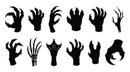 Set of monster hands silhouettes, creepy claws and spooky creature arms © PixelAura_Studio