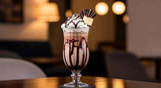Close up of a tall glass of iced coffee with cream.