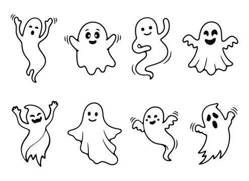 Halloween ghost illustrations cute cartoon ghosts for spooky decor and design