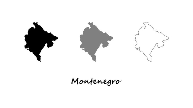 Montenegro map set. Montenegro map vector on silhouette, gray, and outline. Montenegro map on white background