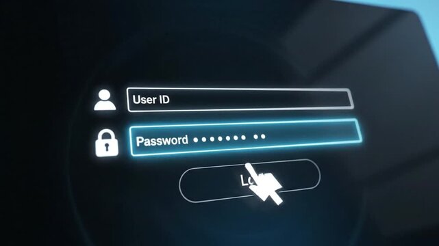 Login password user security authentication account access interface cursor lock glowing credential field privacy concept dark screen secure digital form icon close up