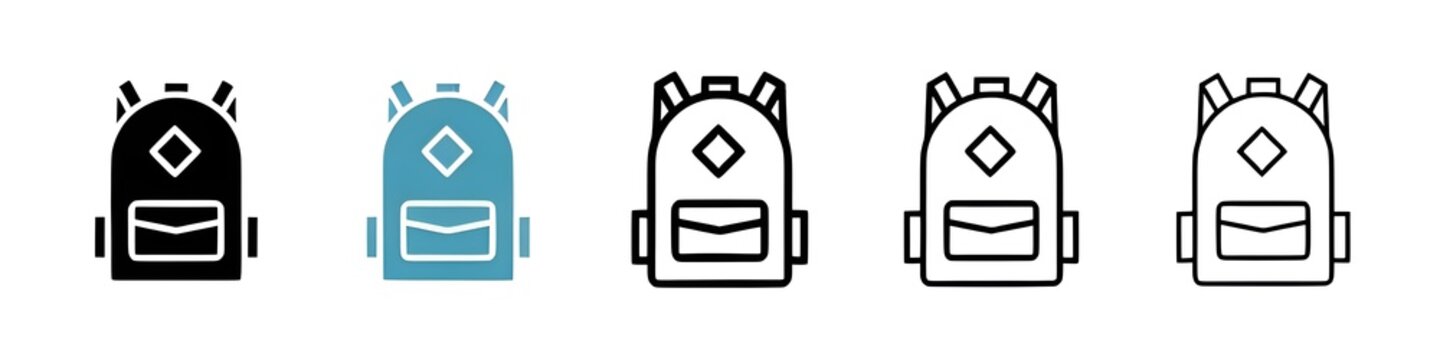 Educational Backpack Vector Icon Set. Academic bag vector symbol for UI design. Thin line customizable illustration. Contour symbol. Vector isolated outline drawing. Editable stroke