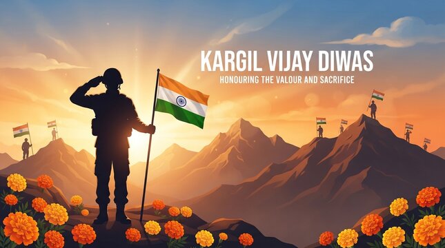 Indian Army Saluting Indian Flag Concept for Kargil Vijay Diwas