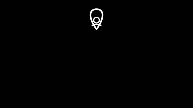 Minimalist location pin icon featuring a person silhouette glows within this sleek digital motion graphic animation for modern user interface