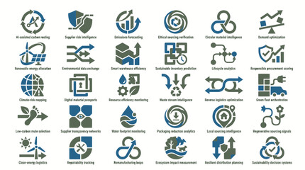 Fototapeta premium Sustainable Logistics and Green Energy Business Icon Set