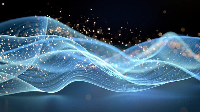 Elegant Blue Light Ribbon with Floating Particles, Premium Abstract Technology Background Loop