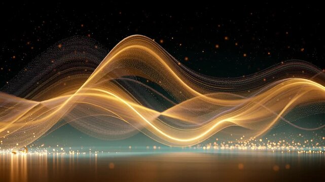 Luxury Golden Flowing Light Ribbon with Elegant Glowing Particles, Premium Abstract Background