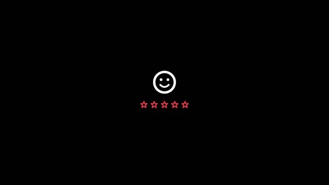 Minimalist white smiley face icon with five red stars below it in this clean motion graphic loop video animation