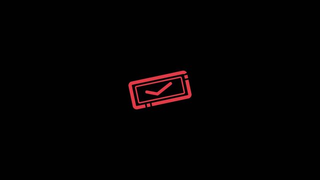 Minimalist red checkmark symbol inside a rectangular frame animating smoothly within this sleek motion graphic design video clip element