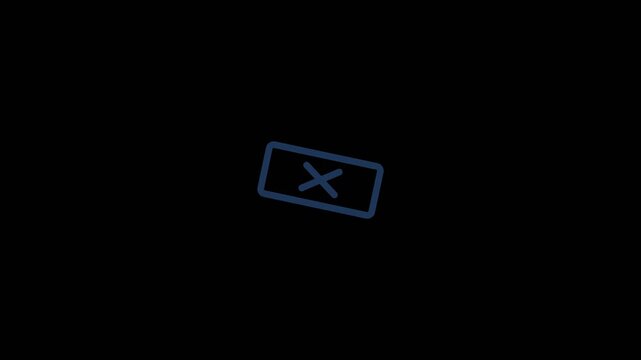 Blue rectangular icon featuring an x mark floating in dark space captured as a minimalist digital motion animation video clip