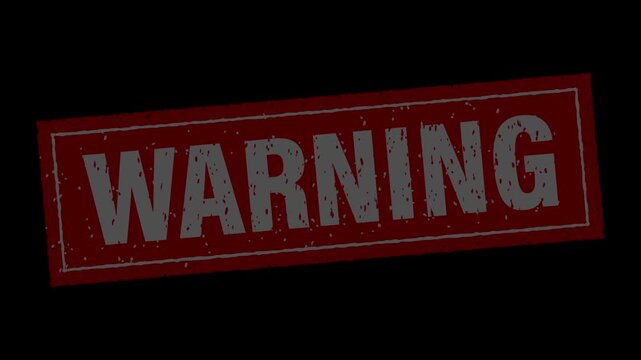 Warning sign alert signal Bold white capital letters red rectangular stamp texture for alerting danger or urgent notices. Suitable for warnings, cautions, alerts, notices.