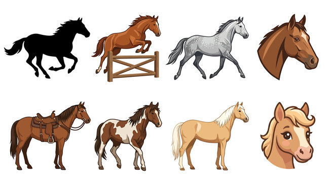 Horses in various breeds and colors.