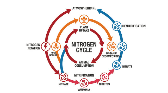 Nitrogen Cycle Process Diagram Illustration.