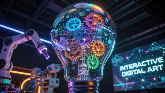 Revolutionizing Industrial Automation Innovative Concepts In Technology And Interactive Digital Art Featuring Gears And Robotics