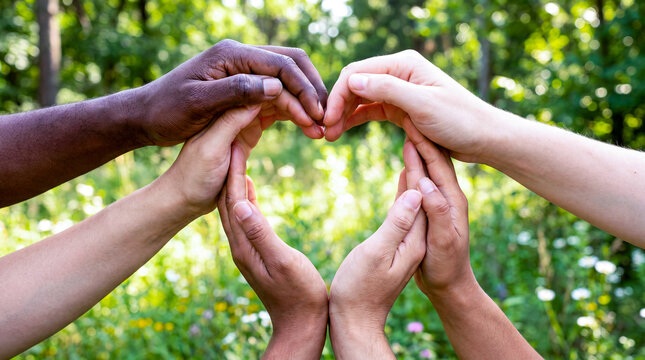 Diverse Hands Forming Heart Shape Together Outdoors
