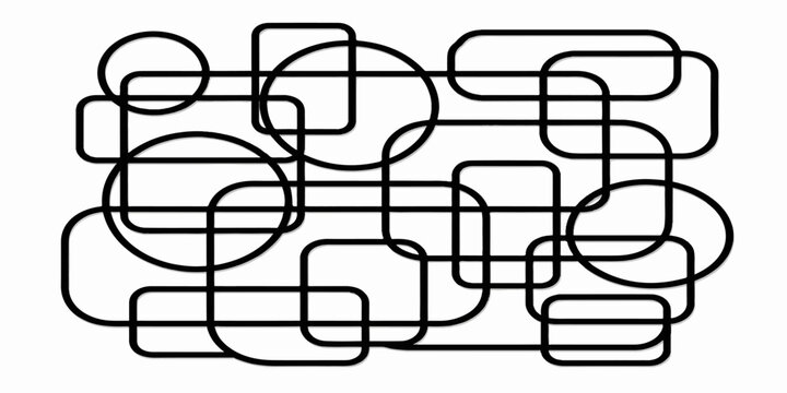 Abstract Geometric Composition: A dynamic interplay of interconnected rounded rectangles and circles forming an abstract, modern design.